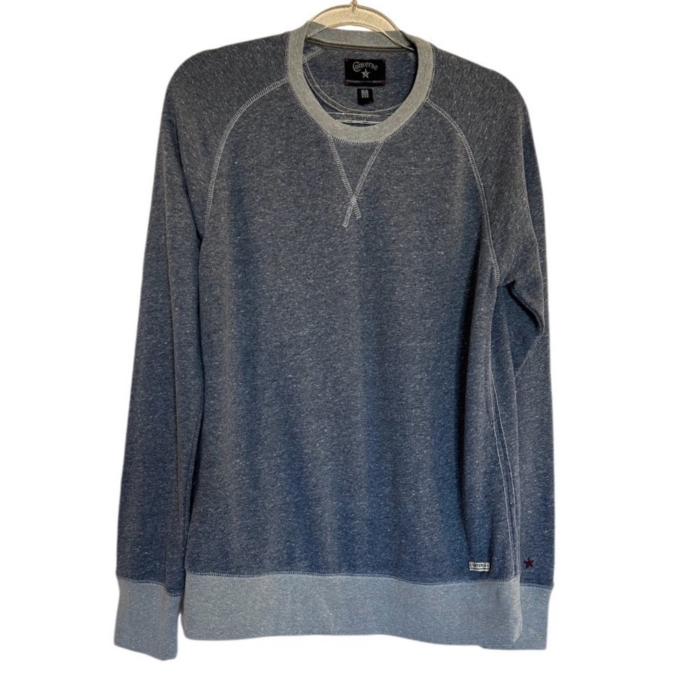 Converse One Star heathered blue crewneck logo on left cuff Man’s M Oversized